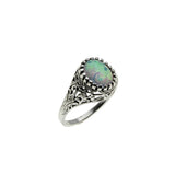 Colourful Coronet - Estate Sterling Silver Opal Filigree Carved Ring (ER447)