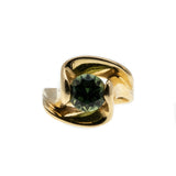 Crepuscular Rays - Vintage Retro 18K Gold Rare Natural Green Sapphire Modernistic Ring (VR879)