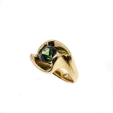 Crepuscular Rays - Vintage Retro 18K Gold Rare Natural Green Sapphire Modernistic Ring (VR879)