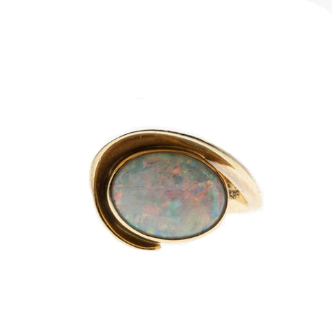 Discovery - Vintage 14K Gold Natural Australian Opal Modernistic Ring (VR880)