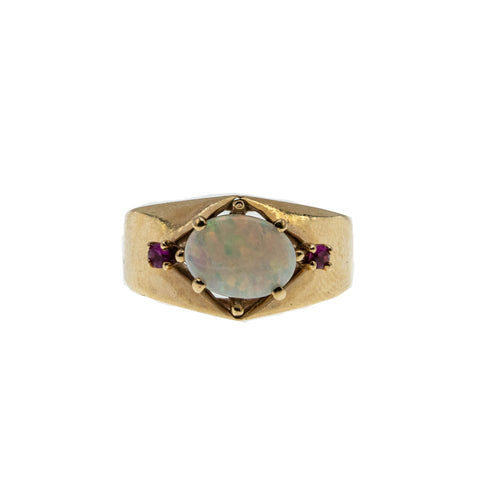 Vivacity - Vintage 10K Gold Natural Australian Opal & Ruby Ring (VR881)