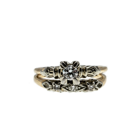 Exquisitely You - Vintage Signed Birks 14k Gold Diamond Wedding Ring Set (VR882)