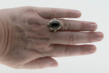Drama Queen - Estate 'Victorian Art Nouveau Revival' Sterling Silver Natural Black Agate Cabochon Foliage Ring (ER449)