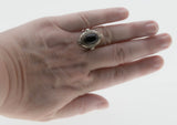 Drama Queen - Estate 'Victorian Art Nouveau Revival' Sterling Silver Natural Black Agate Cabochon Foliage Ring (ER449)