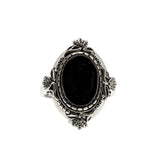 Drama Queen - Estate 'Victorian Art Nouveau Revival' Sterling Silver Natural Black Agate Cabochon Foliage Ring (ER449)