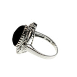 Drama Queen - Estate 'Victorian Art Nouveau Revival' Sterling Silver Natural Black Agate Cabochon Foliage Ring (ER449)