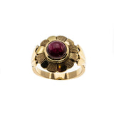 Flower Power - Vintage 14K Gold Natural Ruby Cabochon Flower Ring (VR884)