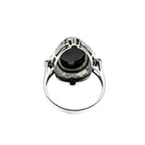 Drama Queen - Estate 'Victorian Art Nouveau Revival' Sterling Silver Natural Black Agate Cabochon Foliage Ring (ER449)