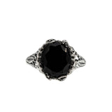 Flowers & Foliage - Estate Victorian Art Nouveau Revival Sterling Silver Natural Black Agate Open-Work Ring (ER450)