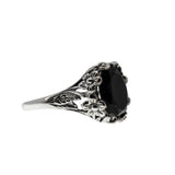 Flowers & Foliage - Estate Victorian Art Nouveau Revival Sterling Silver Natural Black Agate Open-Work Ring (ER450)
