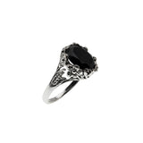 Flowers & Foliage - Estate Victorian Art Nouveau Revival Sterling Silver Natural Black Agate Open-Work Ring (ER450)