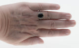 Flowers & Foliage - Estate Victorian Art Nouveau Revival Sterling Silver Natural Black Agate Open-Work Ring (ER450)