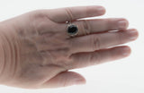 Flowers & Foliage - Estate Victorian Art Nouveau Revival Sterling Silver Natural Black Agate Open-Work Ring (ER450)