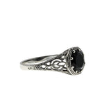 Edwardian Revival - Estate Sterling Silver Natural Black Agate Filigree Ring (ER451)