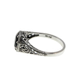 Edwardian Revival - Estate Sterling Silver Natural Black Agate Filigree Ring (ER451)