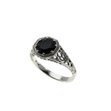 Edwardian Revival - Estate Sterling Silver Natural Black Agate Filigree Ring (ER451)