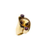 Verona Sunset - Vintage Retro 14K Gold Natural Citrine & Ruby Modernistic Ring (VR887)