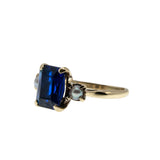 Blue Velvet - Vintage 10K Gold Emerald Cut Blue Sapphire & Cultured Pearl Ring (VR1121)