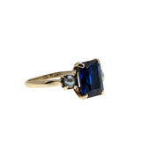 Blue Velvet - Vintage 10K Gold Emerald Cut Blue Sapphire & Cultured Pearl Ring (VR1121)