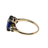 Blue Velvet - Vintage 10K Gold Emerald Cut Blue Sapphire & Cultured Pearl Ring (VR1121)