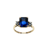 Blue Velvet - Vintage 10K Gold Emerald Cut Blue Sapphire & Cultured Pearl Ring (VR1121)