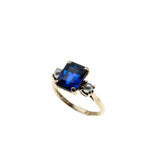 Blue Velvet - Vintage 10K Gold Emerald Cut Blue Sapphire & Cultured Pearl Ring (VR1121)