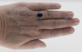 Blue Velvet - Vintage 10K Gold Emerald Cut Blue Sapphire & Cultured Pearl Ring (VR1121)