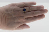 Blue Velvet - Vintage 10K Gold Emerald Cut Blue Sapphire & Cultured Pearl Ring (VR1121)
