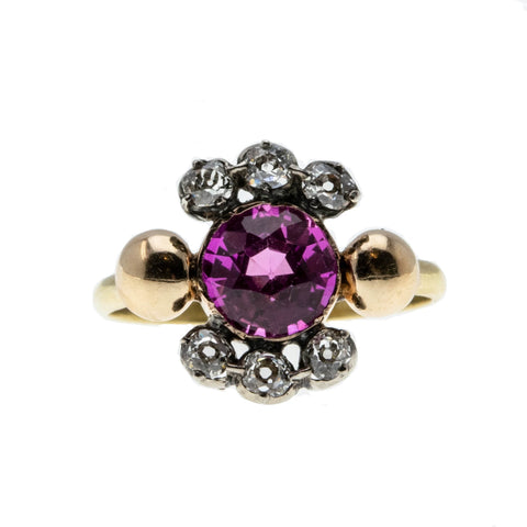 Pink Serenade - Victorian 18K Palladium Pink Sapphire & Old Cut Mine Diamond Ring (VICR165)