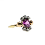 Pink Serenade - Victorian 18K Palladium Pink Sapphire & Old Cut Mine Diamond Ring (VICR165)