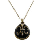 Victorian Revival - Vintage Gold plated Crystal Rhinestone Black Enamel  'Fleur De Lis' Faberge Style Egg Pendant & 14K Gold Fill chain (VP304)
