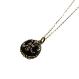 Victorian Revival - Vintage Gold plated Crystal Rhinestone Black Enamel  'Fleur De Lis' Faberge Style Egg Pendant & 14K Gold Fill chain (VP304)