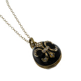 Victorian Revival - Vintage Gold plated Crystal Rhinestone Black Enamel  'Fleur De Lis' Faberge Style Egg Pendant & 14K Gold Fill chain (VP304)