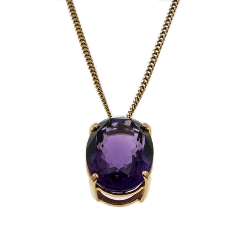 Purple Rain - Vintage 14K Gold Natural Amethyst Pendant & Chain (VP202)