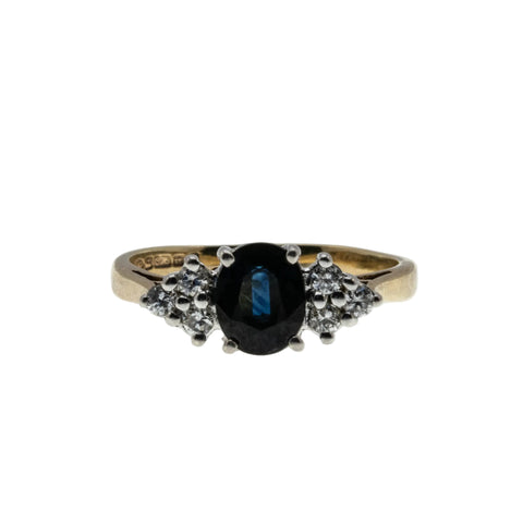Indigo Sky - Vintage English 9K Gold Natural Sapphire & Diamond Ring (VR1123)