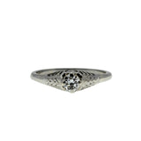 Thoroughly Engaging - Art Deco 18K White Gold Natural 'Old European Cut' Diamond Engraved Filigree Ring (ADR296)