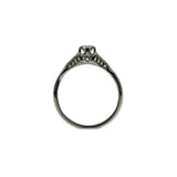 Thoroughly Engaging - Art Deco 18K White Gold Natural 'Old European Cut' Diamond Engraved Filigree Ring (ADR296)