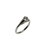 Thoroughly Engaging - Art Deco 18K White Gold Natural 'Old European Cut' Diamond Engraved Filigree Ring (ADR296)
