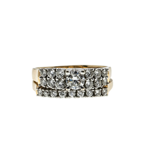 Stairway To Heaven - Vintage Retro 14K Gold Natural Diamond Engagement & Wedding Ring Set (VR1125)