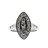 Marquise Radiance - Art Deco 14K White Gold Natural Diamond Engraved Cluster Ring (ADR297)