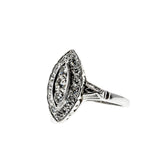 Marquise Radiance - Art Deco 14K White Gold Natural Diamond Engraved Cluster Ring (ADR297)