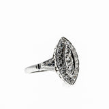 Marquise Radiance - Art Deco 14K White Gold Natural Diamond Engraved Cluster Ring (ADR297)