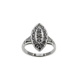 Marquise Radiance - Art Deco 14K White Gold Natural Diamond Engraved Cluster Ring (ADR297)