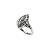 Marquise Radiance - Art Deco 14K White Gold Natural Diamond Engraved Cluster Ring (ADR297)