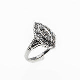 Marquise Radiance - Art Deco 14K White Gold Natural Diamond Engraved Cluster Ring (ADR297)