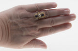 A Day In 1919 - Edwardian 14K Gold Natural Amethyst & Pearl 'Forget Me Knot' Engraved Filigree Ring (EDR105)