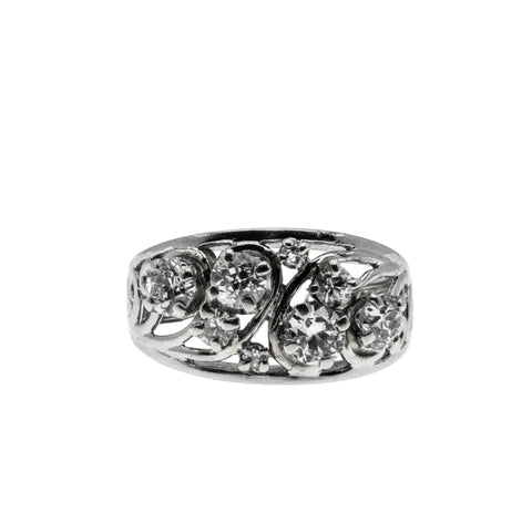 Shimmering Sea - Vintage 18K White Gold Natural Traditional Cut Diamond Bespoke Ring (VR1126)