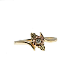 A Flower For You - Vintage 10K Rose & Yellow Gold Diamond 'Black Hills Gold' Rose Ring (VR892)