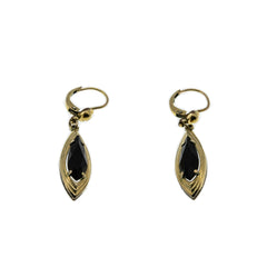 After Eight - Vintage Retro Gold Filled Marquise Black Onyx Dangly Earrings (VE394)
