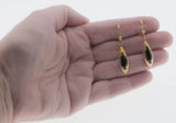 After Eight - Vintage Retro Gold Filled Marquise Black Onyx Dangly Earrings (VE394)